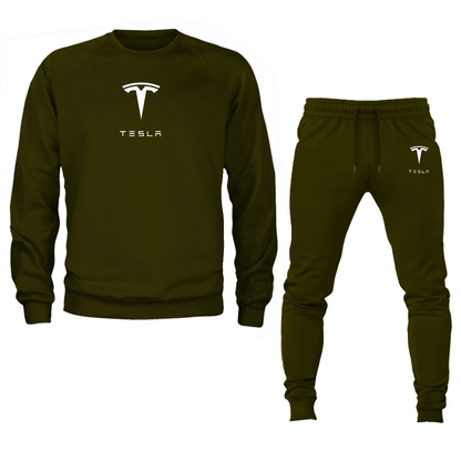 Men’s Tesla Motorsports Car Crewneck Sweatshirt Joggers Suit